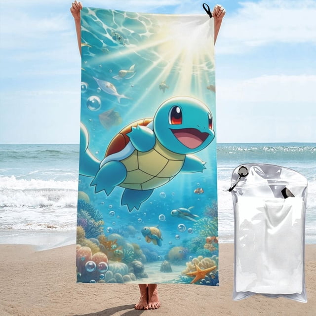 Toalla de playa Squirtle, suave, de secado rápido, resistente a la arena, para piscina, yoga, gimnasio, camping, toallas de baño ligeras, regalo para niños, niñas, niños y adultos, 27,5 x 55 pulgadas