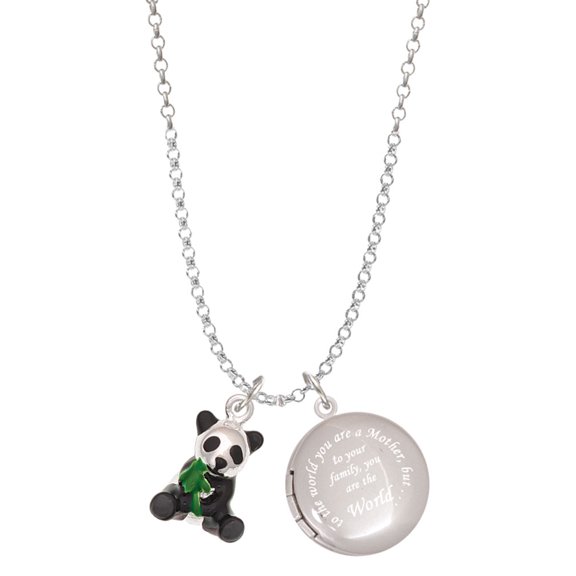 Delight Jewelry Silvertone Enamel Sitting Panda To the World You are a Mother Locket Necklace