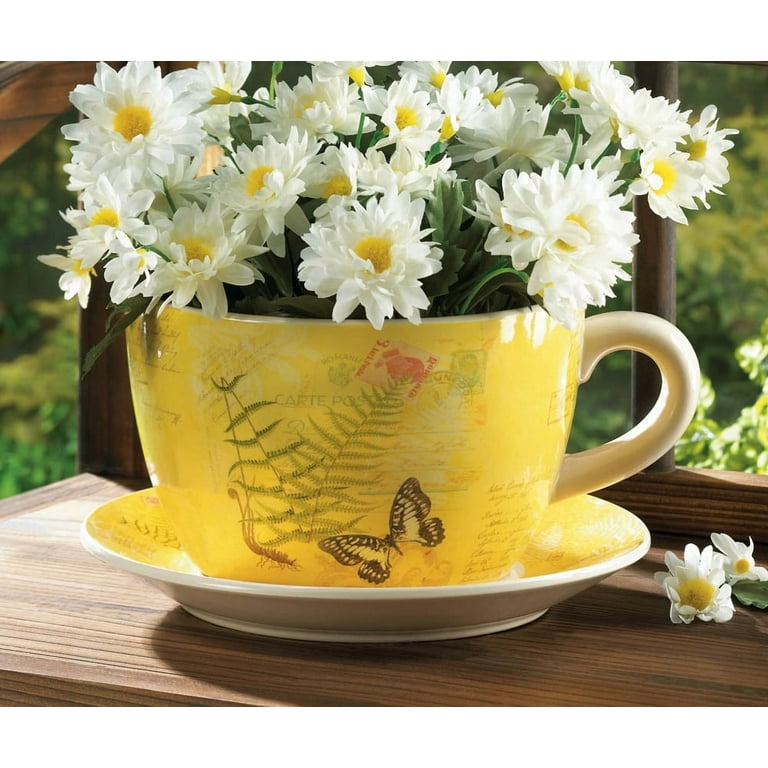 Zingz and Thingz Garden Butterfly Teacup Planter in Yellow