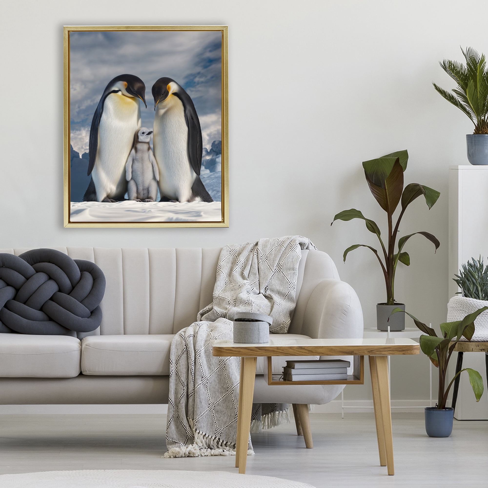 Stupell Industries Penguins In The Wild Gold Framed Floater Canvas Wall Art, design by Scott Stulberg