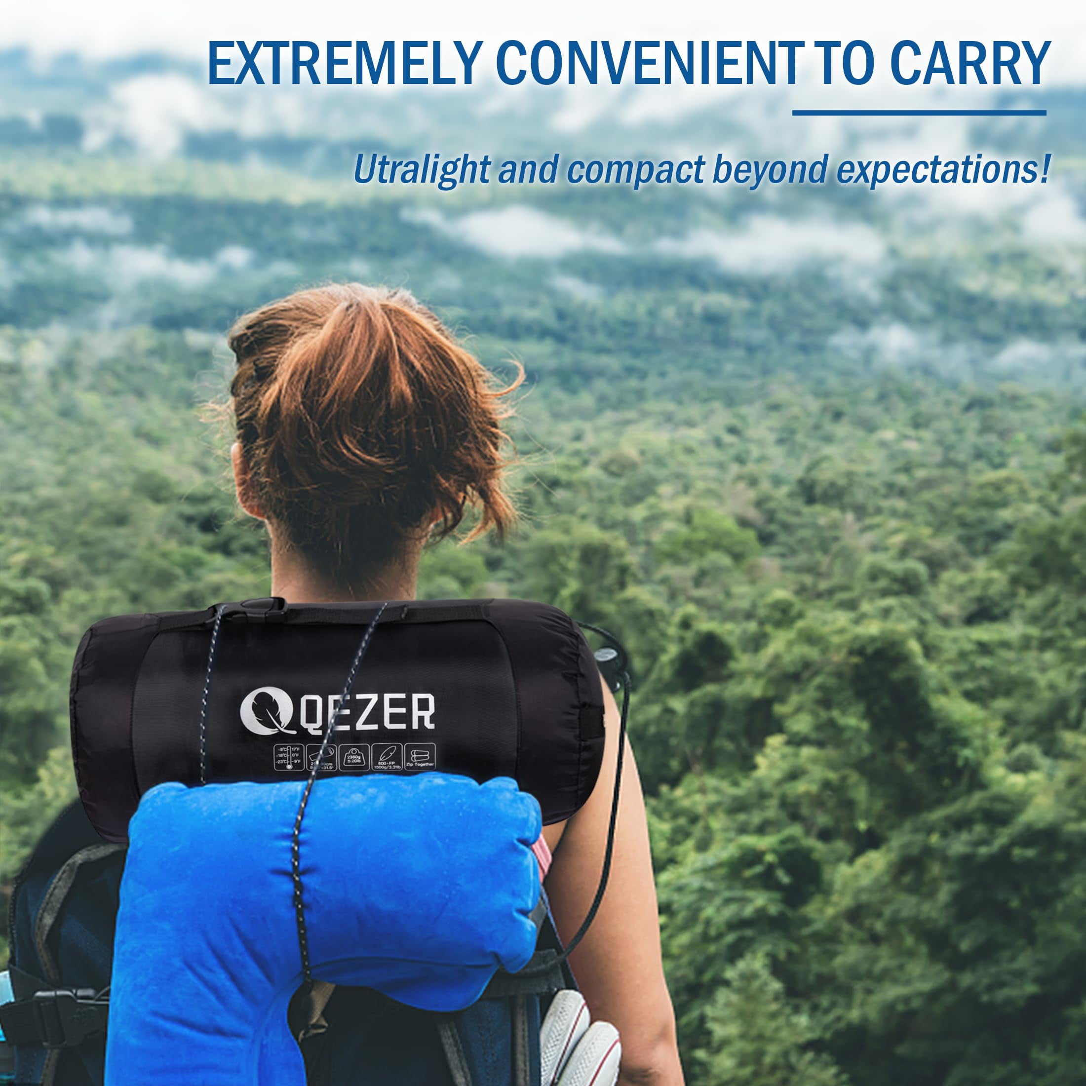 QEZER 0°F Extreme Cold Weather Sleeping Bag, Lightweight Down for Adults & Teens, for Camping, Hiking, Hunting with Compression Sack