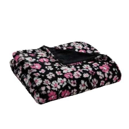 Betsey Johnson Leopard Rosettes Black & Bright Pink 50" x 70" Throw Blanket, Soft Cozy Home Decor Accent, Machine Washable