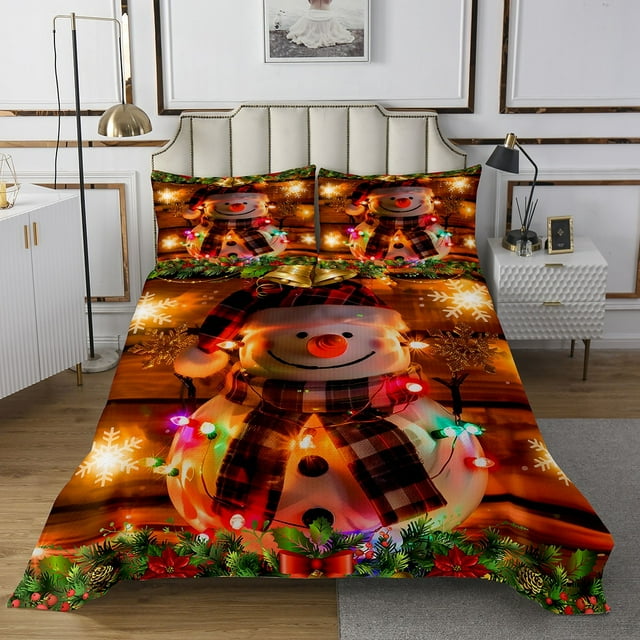 YST Lighted Christmas Pattern Coverlet Set, Cute Winter Snowman Bedspread Set For Toddler Kids Snowflake Decorations Quilt Set, Xmas Decor Christmas Gifts Bedding Set Twin Size