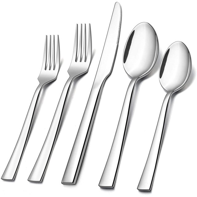 60-Piece Silverware Set, E-far Stainless Steel Flatware Set Service for 12, Tableware Cutlery Set for Home Restaurant Party, Dinner Forks/Spoons/Knives, Square Edge & Mirror Polished, Dishwasher Safe