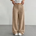thumbnail image 3 of Women's Corduroy Wide Leg Pants Stretchy Waist Button Casual Loose Fit Pocket Design, 3 of 9