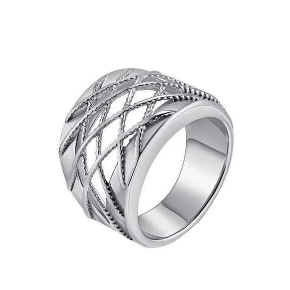 HIJONES Men Women's Woven Mesh Ring Vintage Personalized Stainless Steel Hip Hop Ring Band Finger Jewelry Silver Size 8