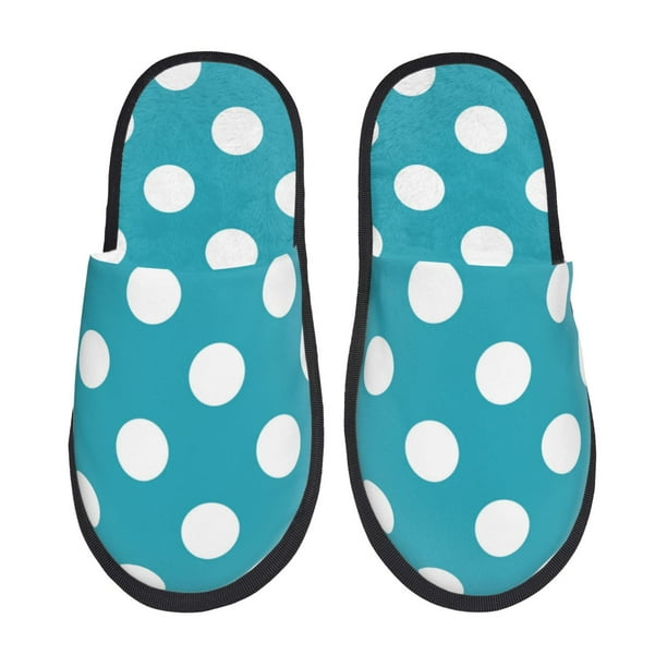 Fotbe Sky Blue And White Polka Dot Pantuflas Peludas para Mujer con Estampado, Zapatillas de Peluche, Zapatos de Invierno para Casa, Uso Interior y Exterior-Large