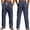 Navy, variant on Men Cotton Linen Pants Drawstring Casual Summer Trousers Lightweight Breathable Straight Leg Vocation Beach Lounge Wear Cargo Pocket White