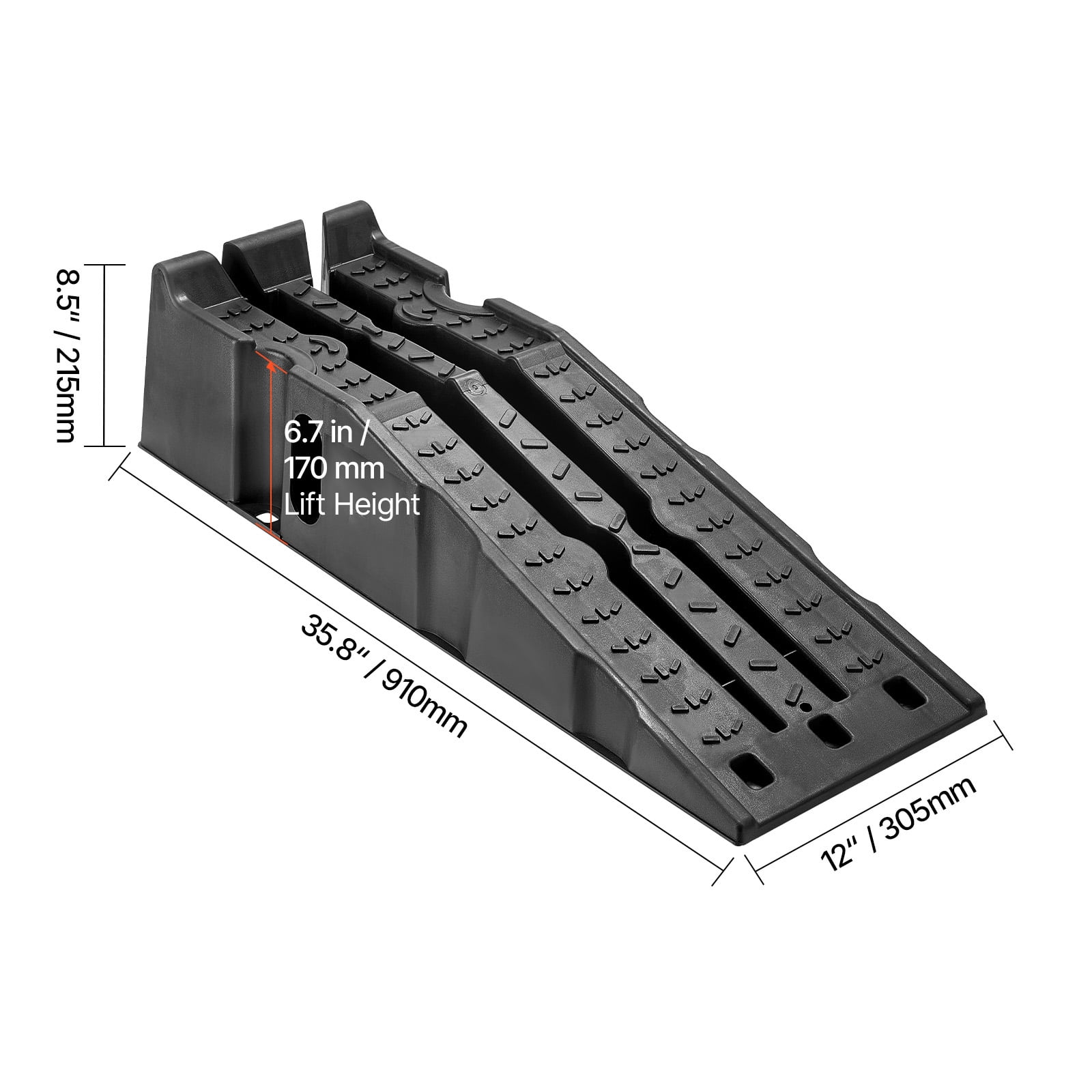 KFFKFF Portable Car Ramps, Set of 2 with 16000 lbs Load Capacity, 6.7-inch Lift Height, Durable Service Ramps for Garage Maintenance, Oil Changes, and Vehicle Repairs, Suitable for Trucks, SUVs