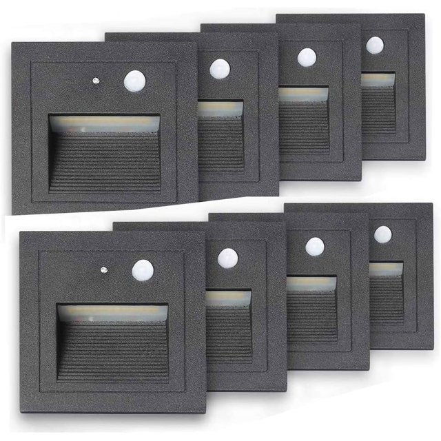 Luz de pared empotrada de 8 LED Aplique de pared de 3 W Lámpara de luz de paso de escalera Sensor de movimiento Luz empotrada en el piso Luz de escalera Lámpara de pasillo 2800 K Blanco cálido