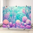 thumbnail image 4 of Under The Sea Baby Shower Backdrop Ocean Pastel Purple Coral Reefs Seashell Photography Background Teal Seaweed Glitter Bubbles Underwater Birthday Party Decorations Banner Photo Booth Props, 4 of 4