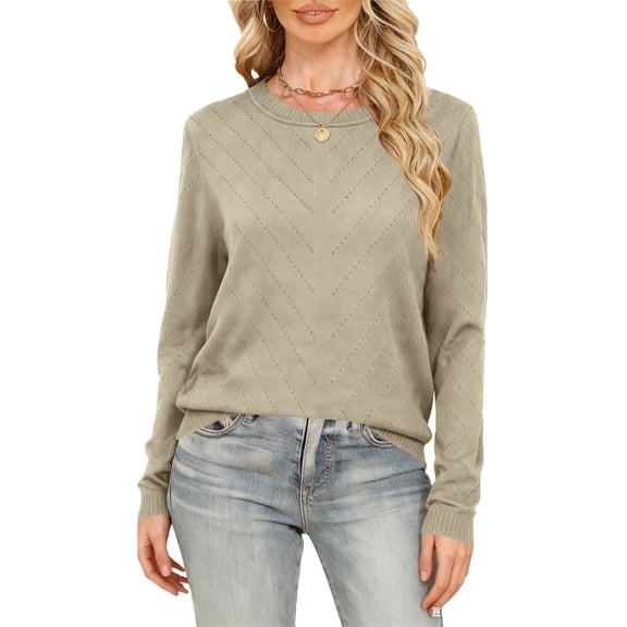 Maplenight Fall Sweaters for Women Crew Neck Long Sleeve Pullover Tops Knit Soft Cozy Sweater Business Casual Fall Clothes