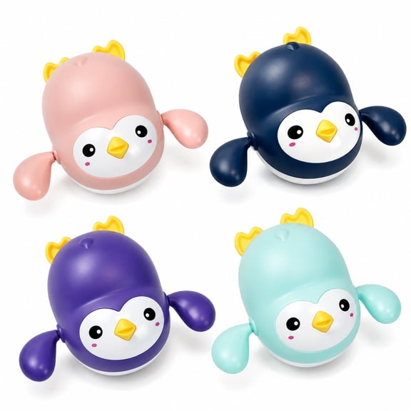 Rirool 4-Pack Wind-Up Penguin Bath Toys, Floating Swimming Water Toys for Toddlers Ages 1-5, Battery-Free Clockwork Bathtub Play Set for Boys and Girls, Multicolor Birthday Gift Set