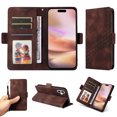 thumbnail image 4 of for iPhone 16 Wallet Case, Pattern PU Leather Purse Phone Case with [Credit Card Slots] [Wrist Strap] Flip Stand Shockproof Full Body Protective Cover for iPhone 16, Coffee, 4 of 10