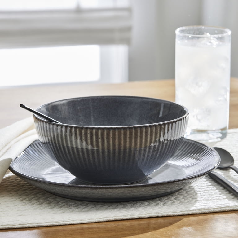 Stoneware Cereal Bowl with Textured Ribbed Finish photo 4