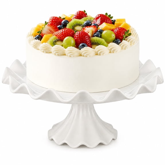 Ceramic Cake Stand, 11-Inch Cake Stand with Elegant Wavy Edge, Round Dessert Serving Tray for Wedding Birthday Party, Footed Cupcake Display Pedestal for Home Decor, White