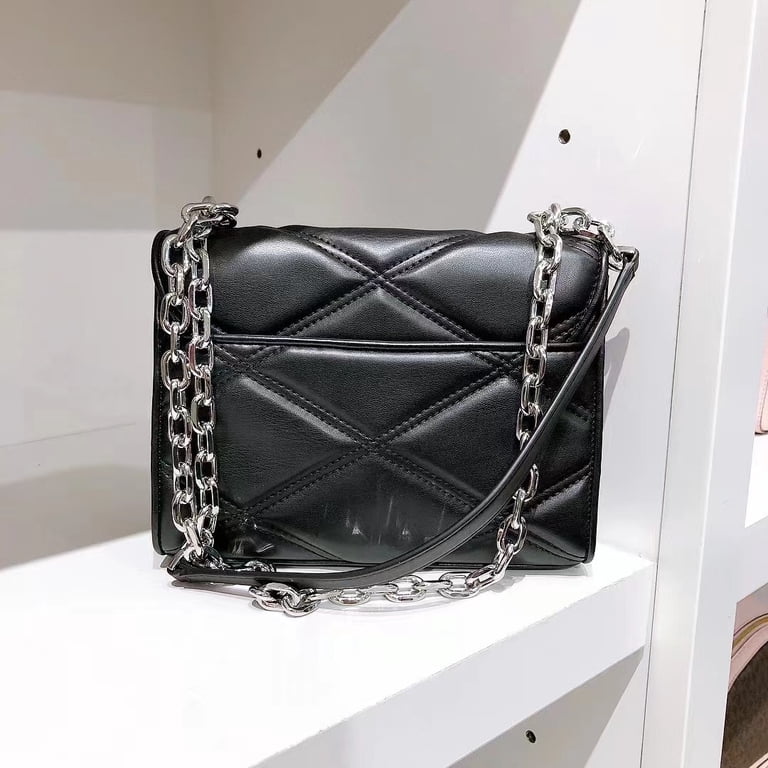 Michael Kors Medium Serena Quilted Shoulder Bag, Black, Silver