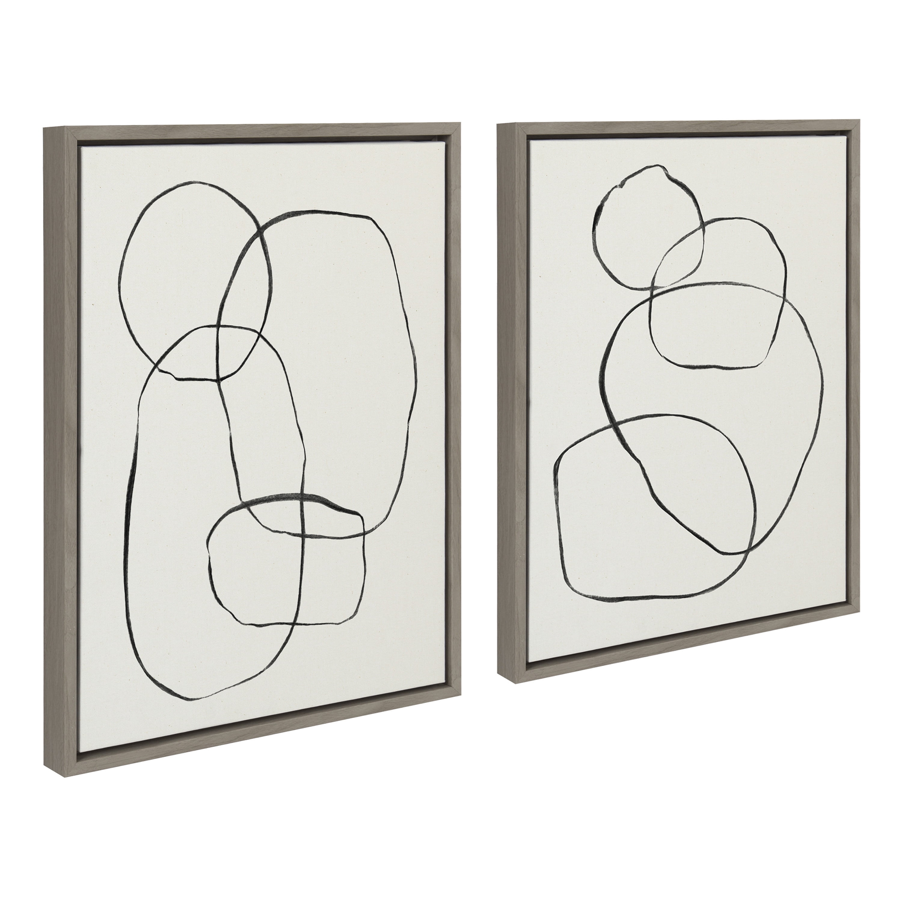 Sylvie Modern Circles and Going in Circles Linen Textured 18 in x 24 in Framed Painting Canvas Art Prints, by Kate and Laurel Set of 2