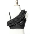 thumbnail image 4 of TiaoBug Kids Girls Asymmetrical Ruffled Sequin Performance Crop Tops Modern Jazz Hip Hop One Shoulder Dance Top Black 6, 4 of 7