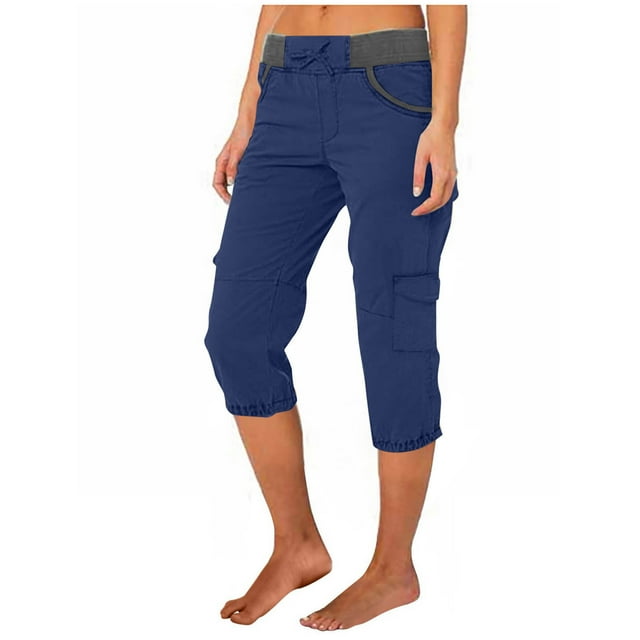 Mgmyaa Pantalons Cargo Décontractés pour Femmes, Couleur Unie, Taille Mi-Haute, Pantalons Raccourcis avec Poignets Rétractables