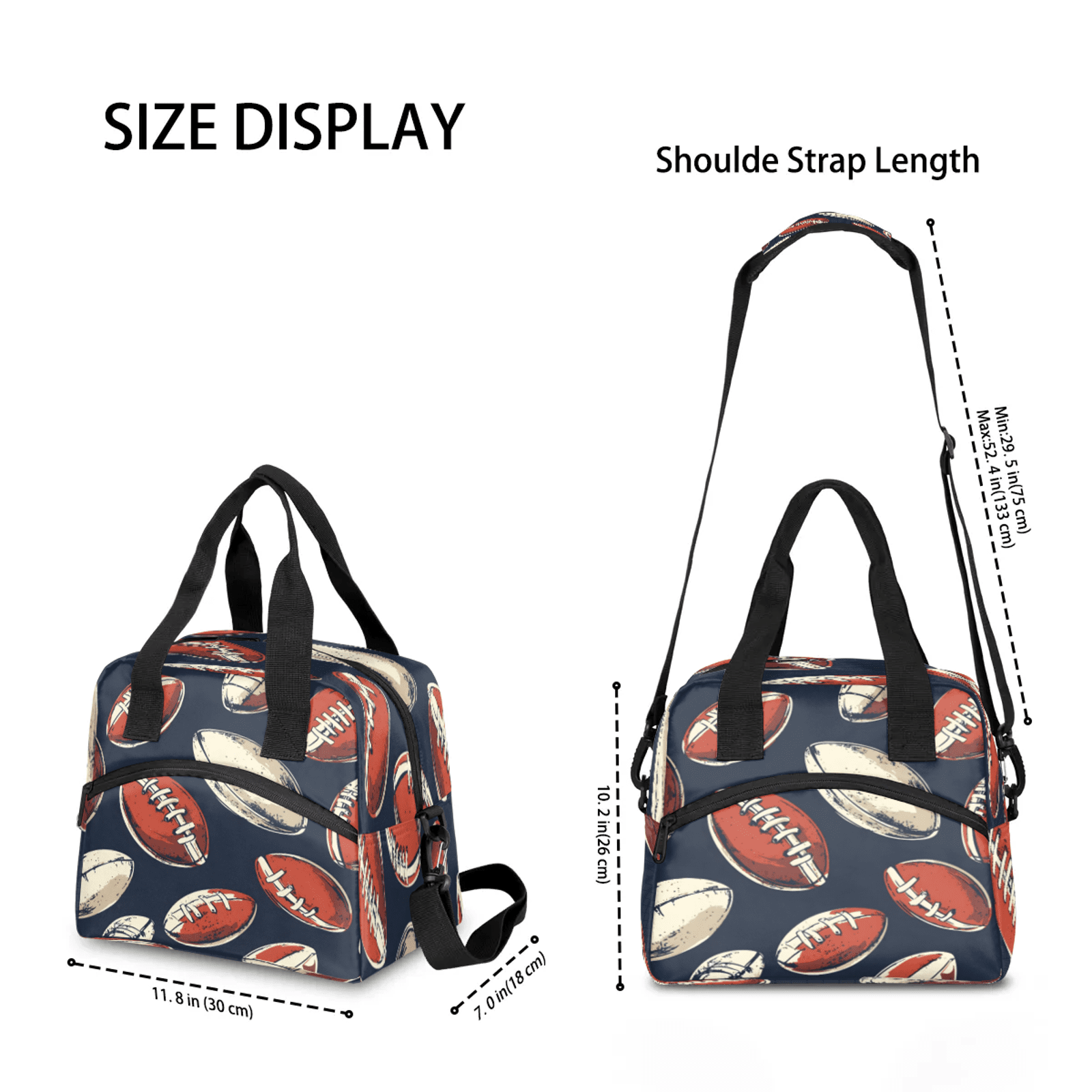 Herdesigns Football Lunch Bag for Women Men Adult, Sports Large Insulated Reusable Lunch Box Leakproof Portable Cooler Tote Bags for Work Picnic Beach