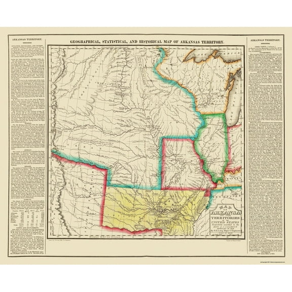 Historic State Map - Arkansas Territory - Long 1822 - Vintage Wall Art