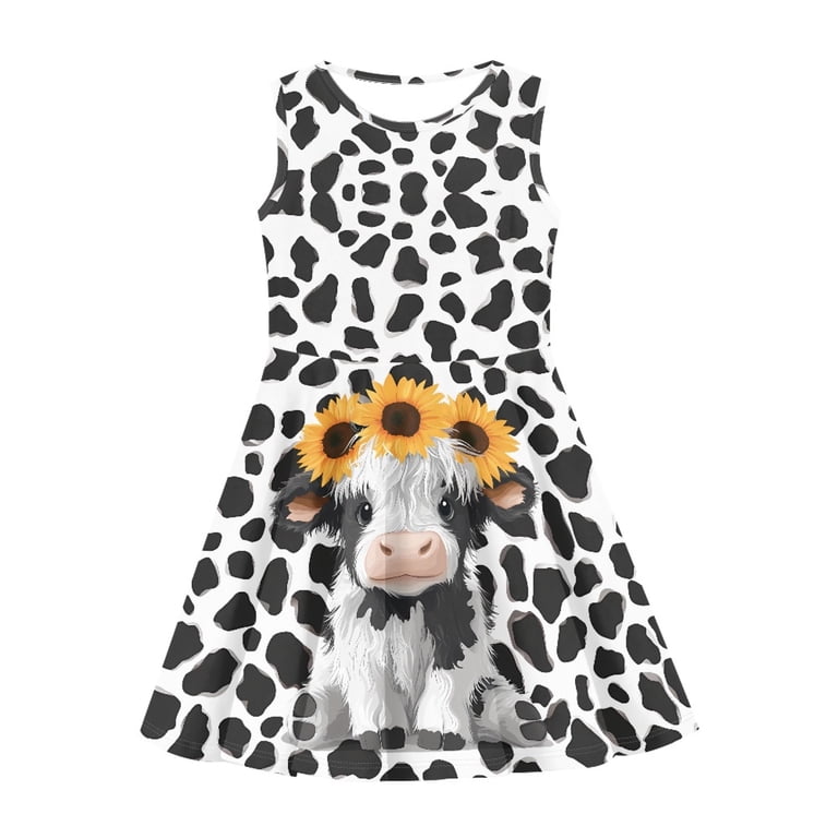 cow print skater dress Cow Spots Printed Skater Dress for Women, Cute Farm Animal Patterned Dress, All Over Print Sleeveless Dress, Unique Plus Size Summer Dress