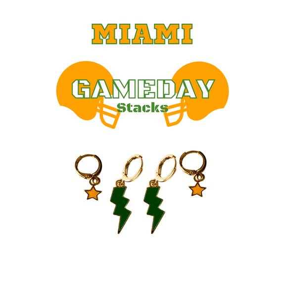 University of Miami Classic Gameday Earring Stack For Hurricane Game Day green | orange