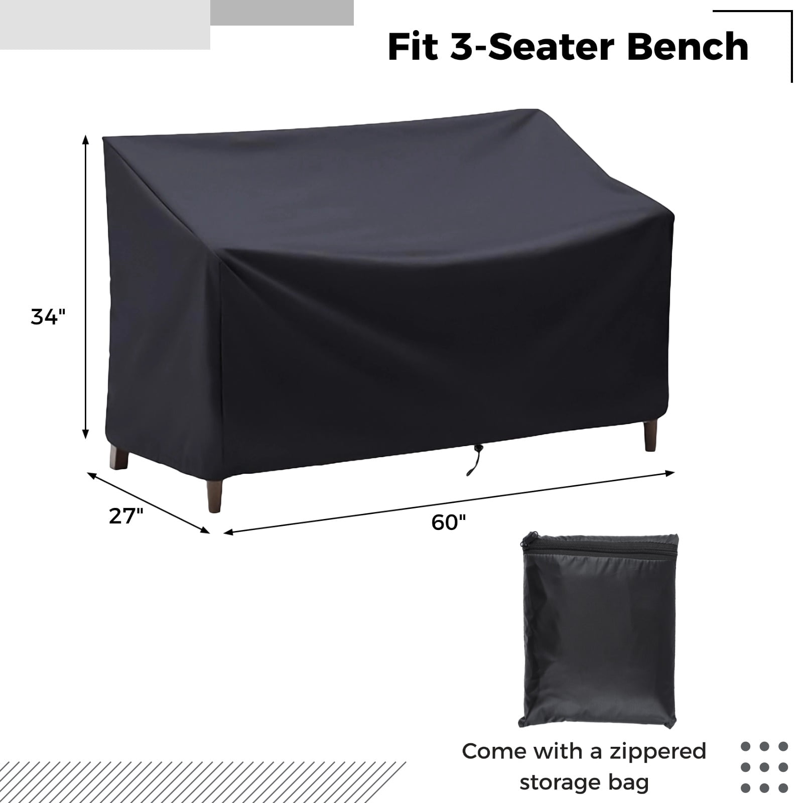 Outdoor Bench Cover, 210D Heavy Duty Patio Bench Furniture Covers with Air Vents, All Weather Resistant Waterproof Bench Cover for Patio Furniture, 60" x 27"  x 34"