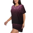 thumbnail image 2 of Fuzoiu Pink Glitter Sparkles A Print Women's Short-Sleeved Pajama Set,Lounge Sleepwear Set,Womens Pajama Sets 2 Piece,Button-Up Top and Shorts with Pockets-Large, 2 of 7