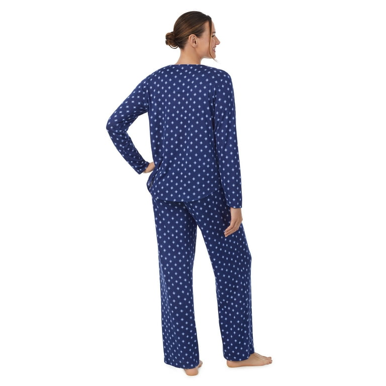 Aria Brushed Sweater Knit Long Sleeve Split Neck Pajama Set with Pockets Women s Sizes S 4X