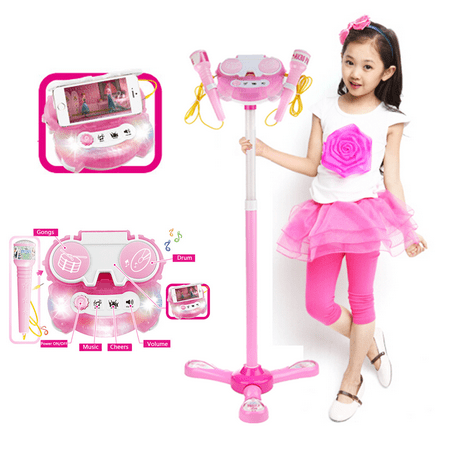 Kidsform Kids Karaoke Machine Toy with Dual Mic & Speaker Flashing Stage Light + Adjustable Stand +Aplause+ Cheers Connects to Ipa d ,iPods, Smartphones & MP3 Players ,Computer