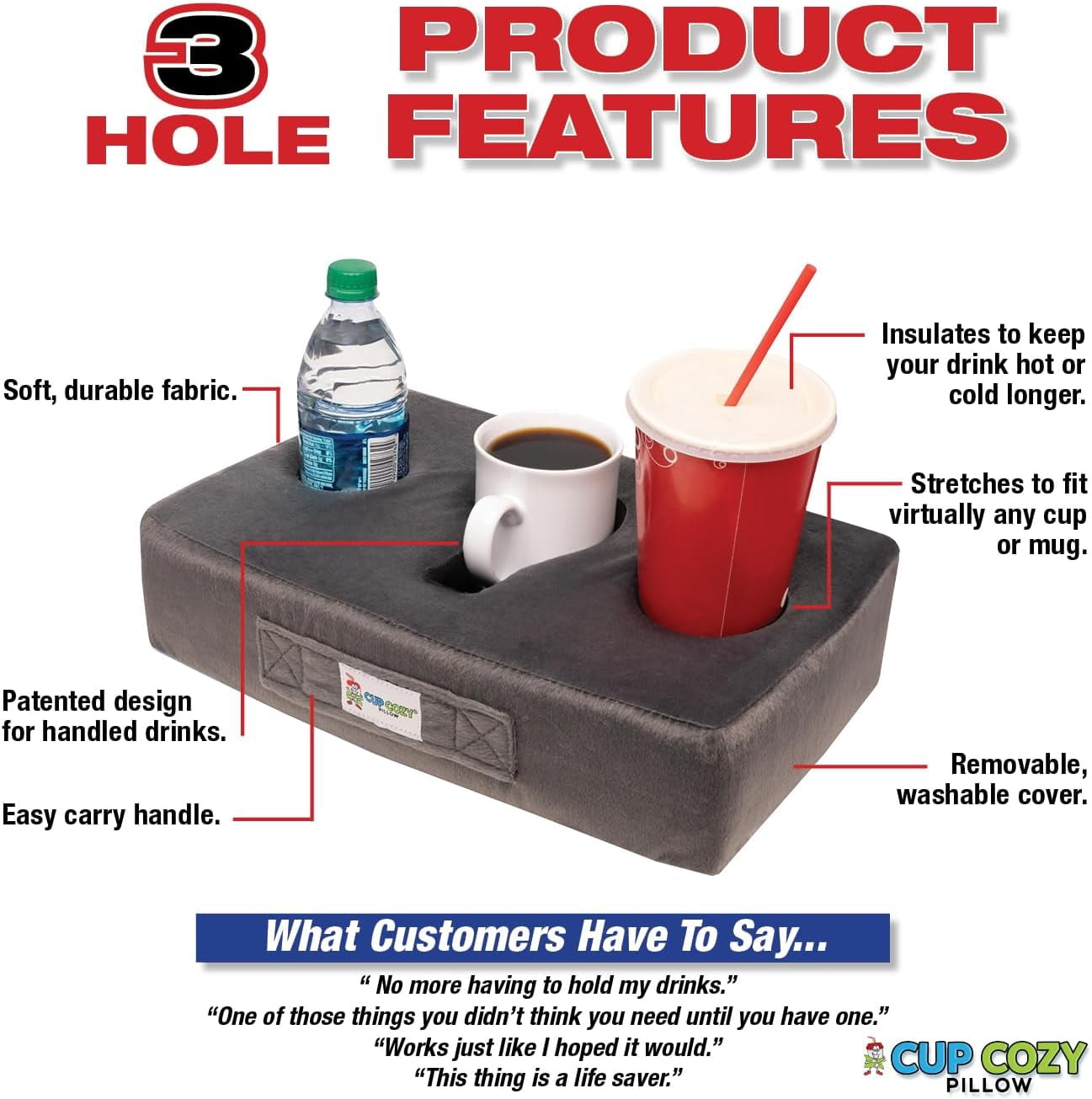 The Original Cup Cozy Pillow 3 Hole Leopard As Seen on TV-Cup Holder Caddy for Couch, Sofa, Bed, Car, RV, Park, Beach, & More!
