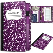 Fintie Server Book Organizer with Zipper Pocket, PU Leather Restaurant Guest Check Presenters Card Holder for Waitress, Waiter, Bartender (Composition Purple)