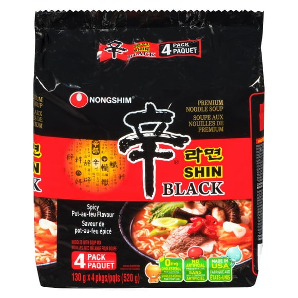 Nongshim Shin Black Ramyun Noodles with Soup Mix, 4 x 130 g
