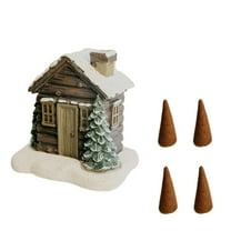 Lilixerw Christmas Resin House Shaped Incense Burner,Rustic Style Houses Incense Burner with 4 Incense Cones,Aromatherapy Diffuser for Home Tabletop Decorations