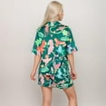 thumbnail image 6 of Women's Tropical Bird Print Satin Pajama Set with Short Sleeve Button-Up Top and Relaxed Fit Elastic Waist Shorts - Green, Large, 6 of 7