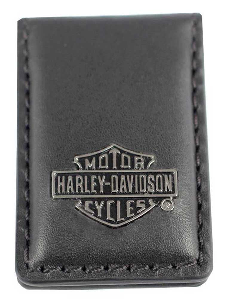 HarleyDavidson Men's B&S Medallion Leather Money Clip Black