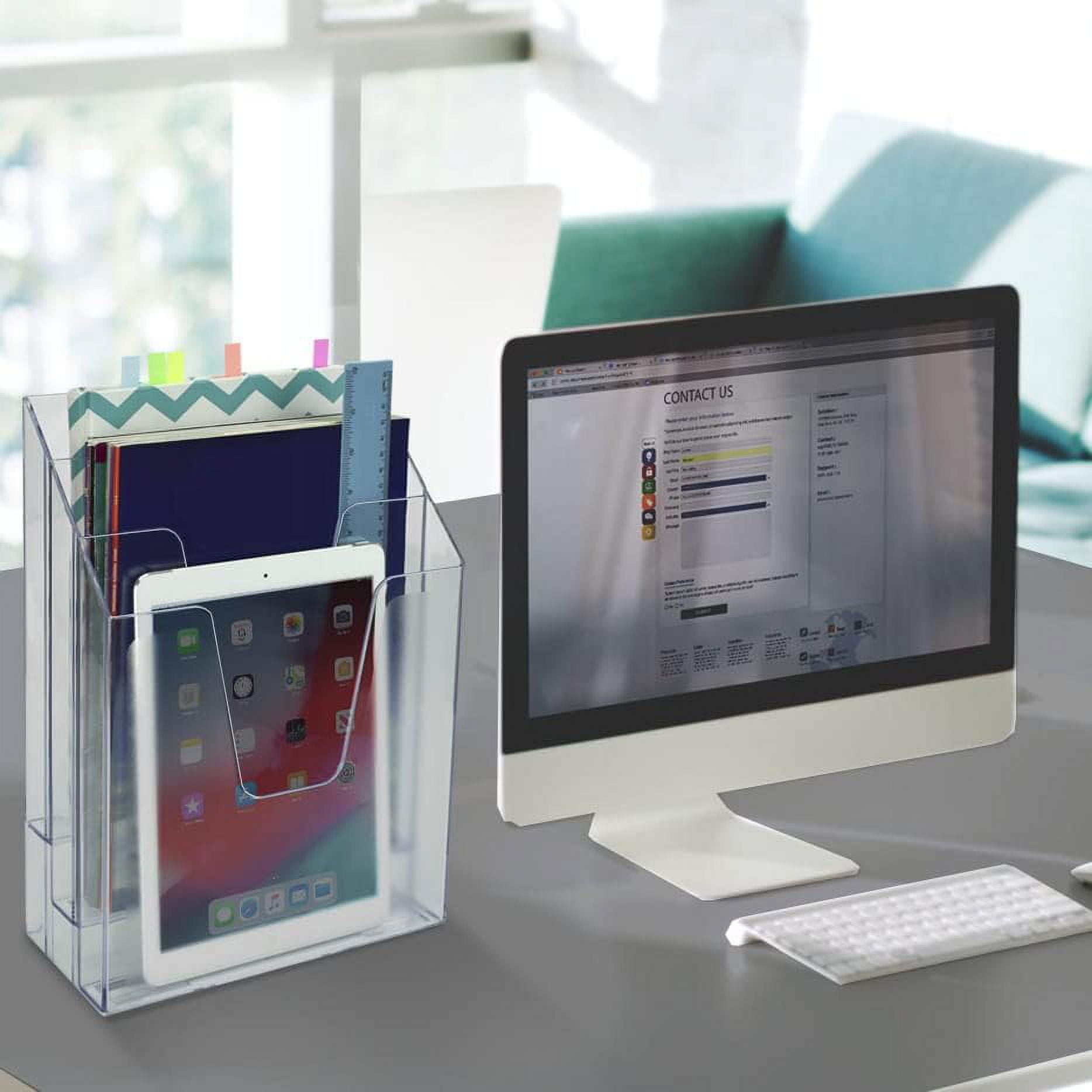 Acrimet Vertical Triple File Folder Holder Organizer, File Sorter (Plastic) (Clear Crystal Color)