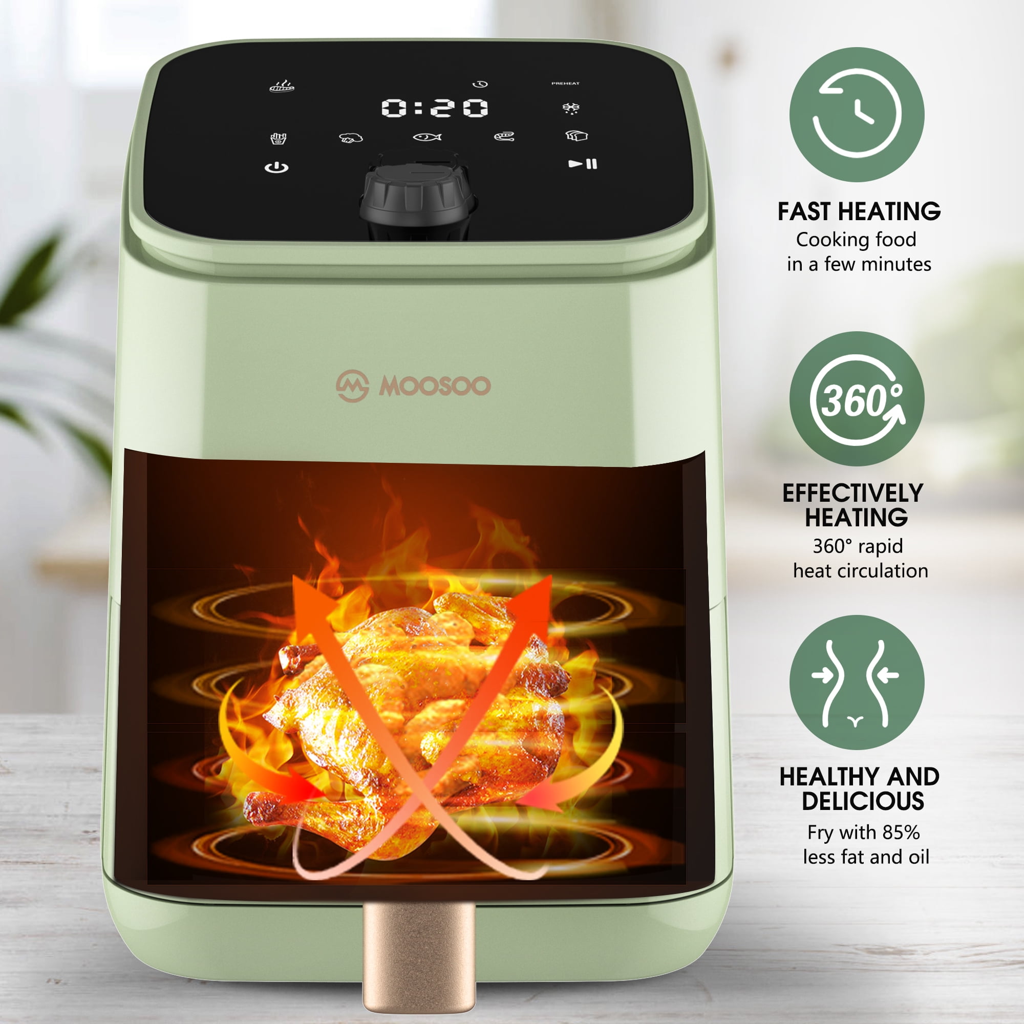 MOOSOO New 2 Qt Air Fryer with Touchscreen, Green 