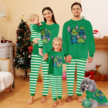 

Grinch Family Christmas Matching Pyjamas Outfits Elk Plaid Nightwear Sleepwear Xmas Pajamas Holiday Loungewear for Dad Mom Kids Baby Pet/Women-S