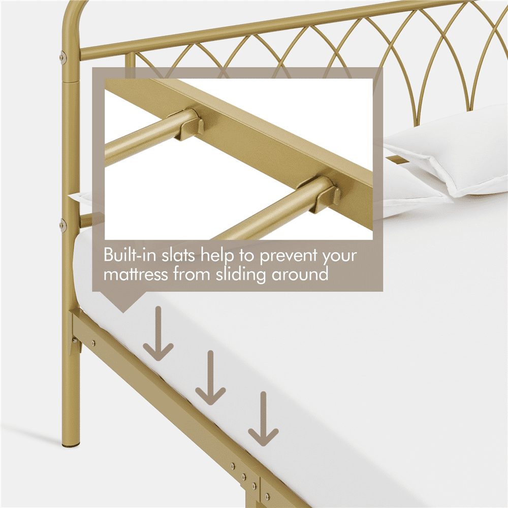 Alden Design Metal Platform Bed Frame with Headboard and Footboard, Queen, Antique Gold