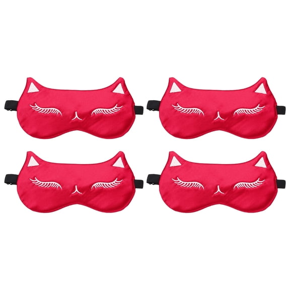 Uxcell 4 Pack Cute Cat Sleep Masks, Soft Light Eye Mask Silk Sleeping Eye Cover with Adjustable Strap Night Eye Cover, Unisex for Sleeping Travel Office Nap Side Sleeper, Red
