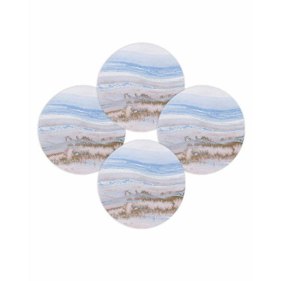 Round Placemats Set of 4 Blue Brown Marble Place Mats Washable Woven Placemat Abstract Fluid Circle Braided Table Mat for Kitchen Dining Table Party Home Decor 15 Inch