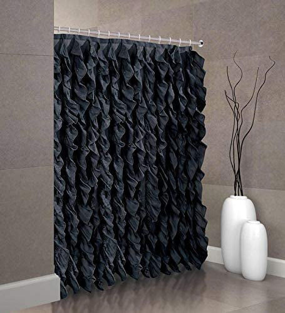 Waterfall Shabby Chic Ruffled Fabric Shower Curtain (Black)