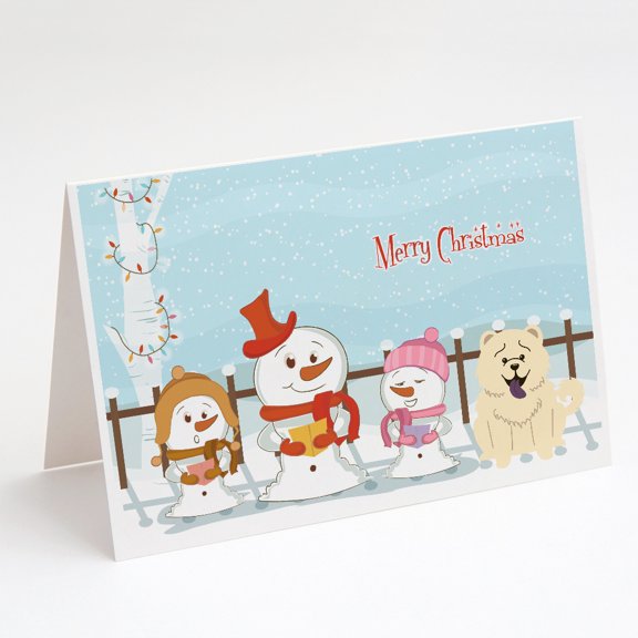 Merry Christmas Carolers Chow Chow White Greeting Cards and Envelopes Pack of 8