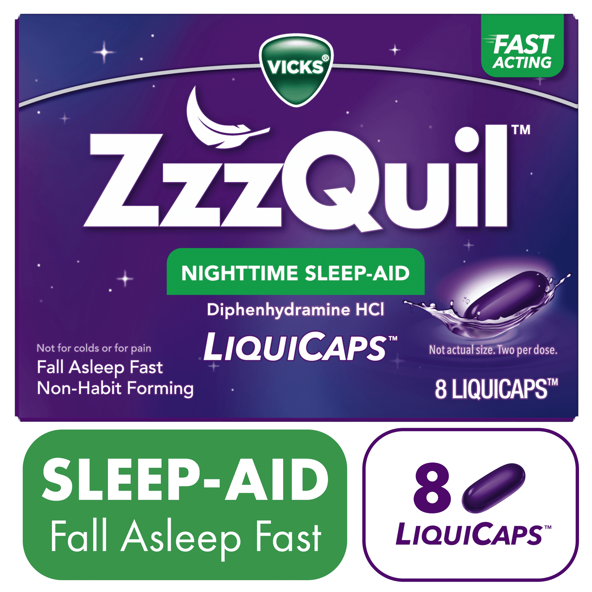 ZzzQuil LiquiCap Sleep Aid, Diphenhydramine 25mg HCl, 8 LiquiCaps
