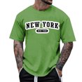 thumbnail image 2 of Rggeeun Men'S T-Shirt Stylish New York Letter Print Short Sleeve Crew Neck Breathable Cotton Linen Knit Summer For Travel Party Comfort Tops,Green,Xl, 2 of 4