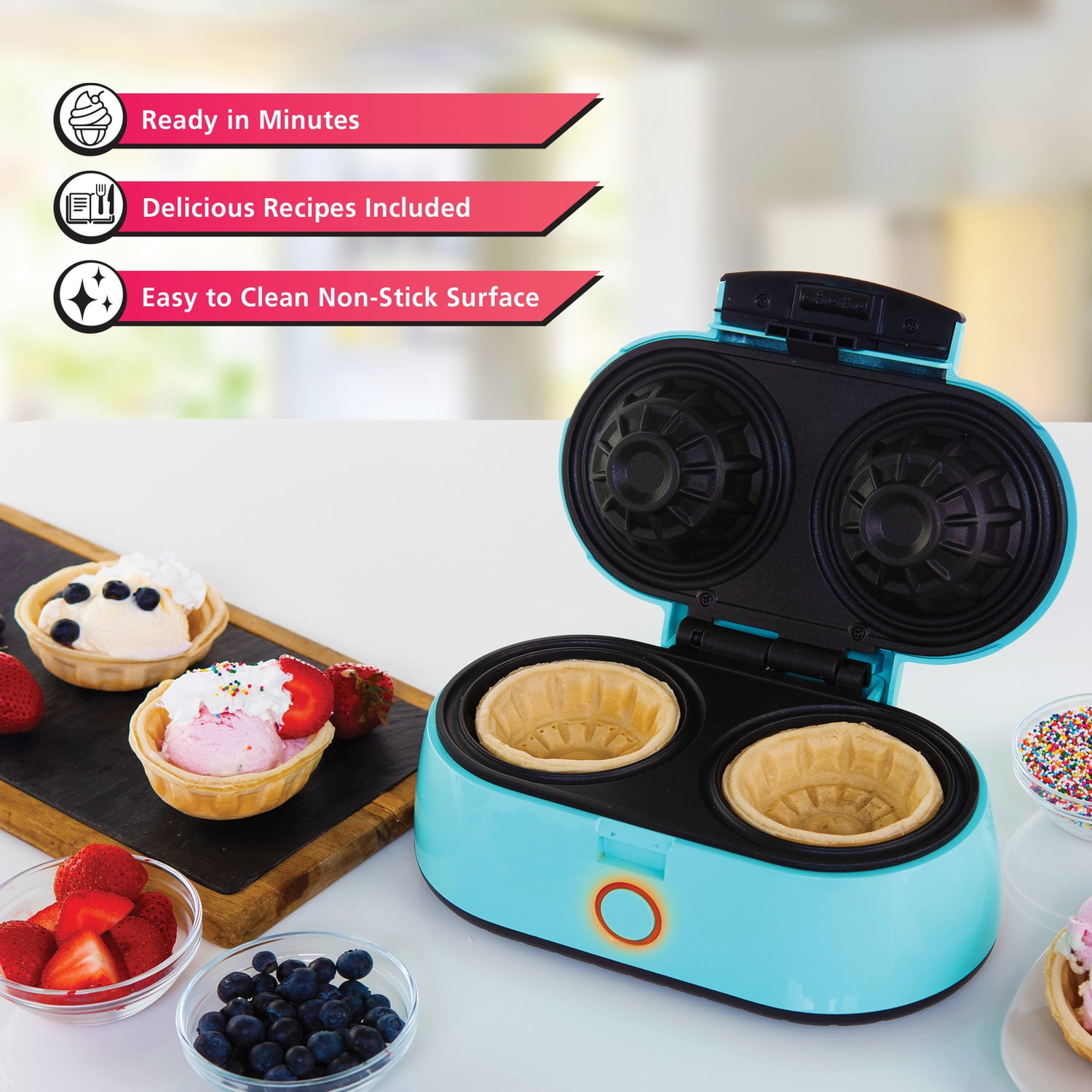 Brentwood Just For Fun 2-Waffle Electric Waffle Bowl Maker, Blue