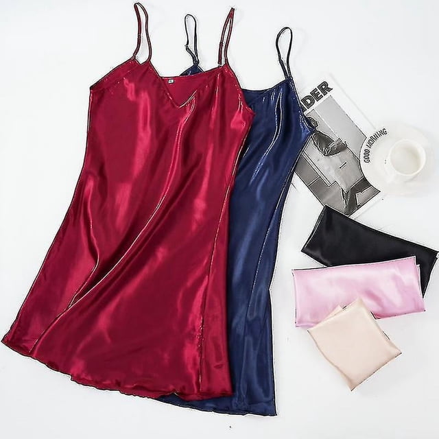 Pijamas sexys de seda para mujer, camisón con tirantes para primavera y verano, vestidos de noche de satén con cuello Halter fino para servicio doméstico